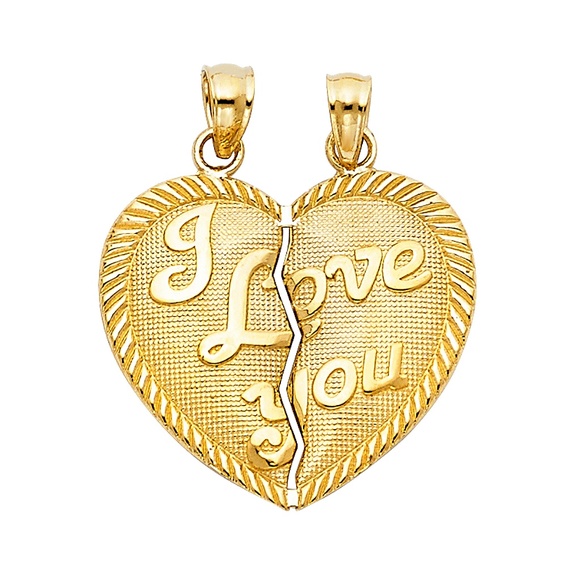 14K Yellow Gold Teamo Heart 2 Piece Pendant